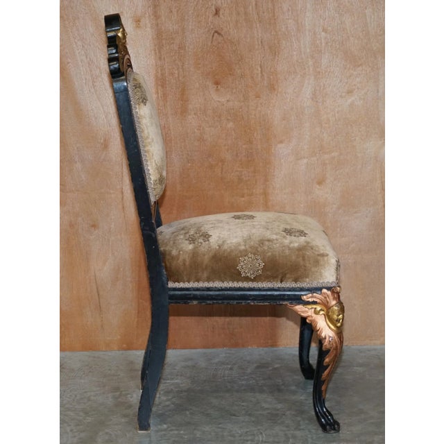 Antique Victorian Heavily Carved Ebonised Gold Gilt Dining Chairs, Set of 4 For Sale - Image 14 of 18