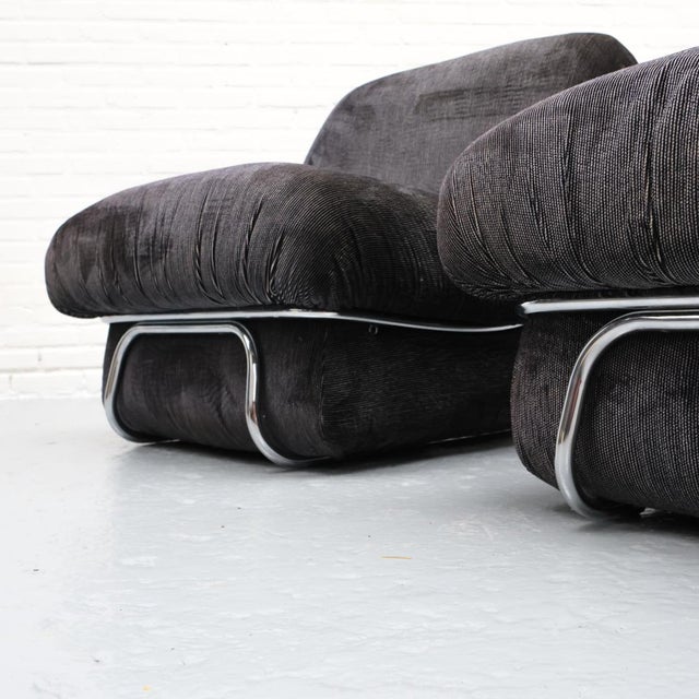 Black Italian Chenille Lounge Chair, 1970s For Sale - Image 8 of 17