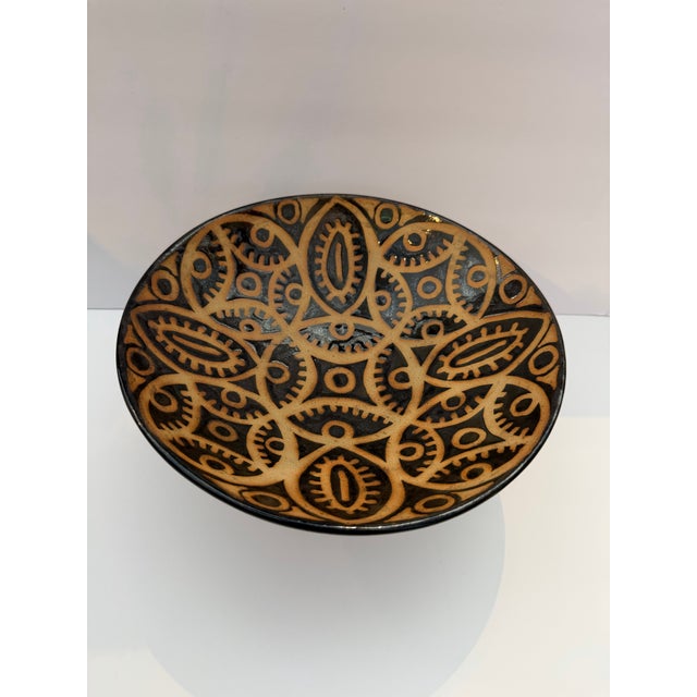 Vintage Studio Pottery Pedestal Bowl With Tribal Geometric Motif For Sale - Image 4 of 7