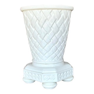 Vintage Regency Spanish Glazed Ceramic Trellis Planter For Sale