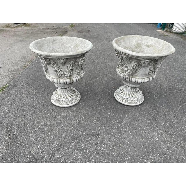 Bacchus Classical Reconstituted Stone Garden Urns, Set of 2 For Sale - Image 3 of 9