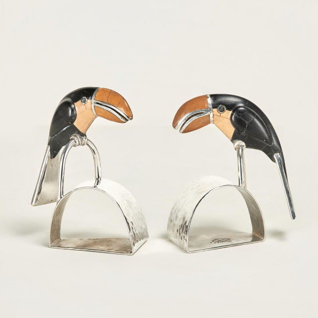 Emilia Castillo Set of Twelve Vintage Silver Plate Napkin Rings With Toucans by Emilia Castillo For Sale - Image 4 of 12