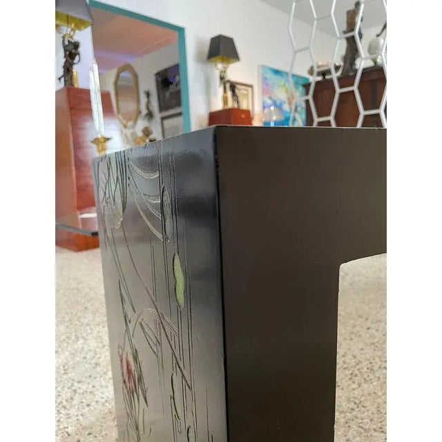 60" Console Coromandel Black Lacquer Lotus and Koi For Sale - Image 12 of 14