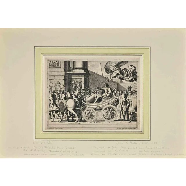 Julius caesar victorious is an etching realized by jean lepautre (1618-1682). The artwork describes the entry into rome of...