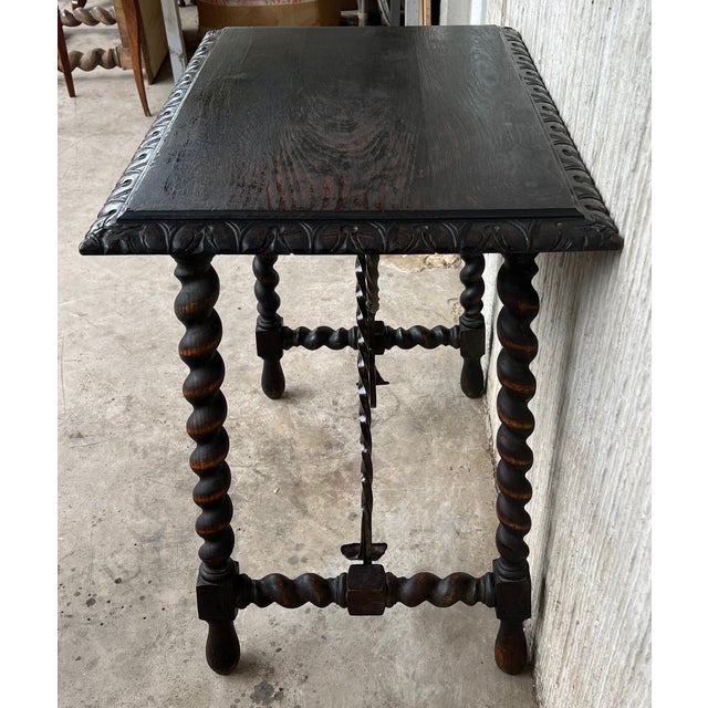 19th Spanish Side or Coffee Table With Iron Stretcher and Solomonic Legs For Sale In Miami - Image 6 of 13