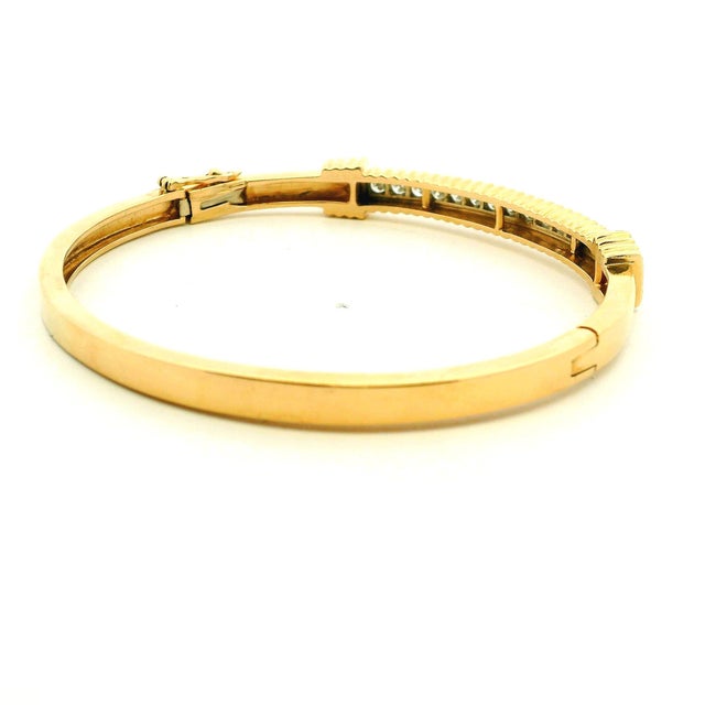 Metal Vintage 14k Gold Diamond Hinged Bangle Bracelet For Sale - Image 7 of 12