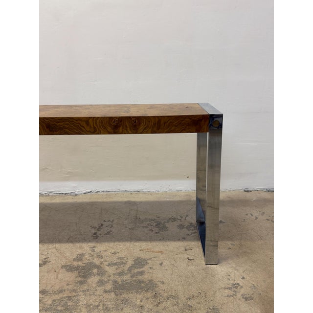 Mid-Century Burlwood and Chrome Console or Entry Way Table by Drexel For Sale - Image 9 of 12