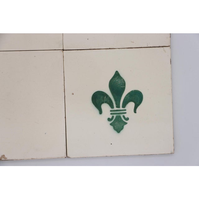 1900s Fleur De Lis and White Antique Set of Four Large Tiles, Portuguese For Sale - Image 6 of 12
