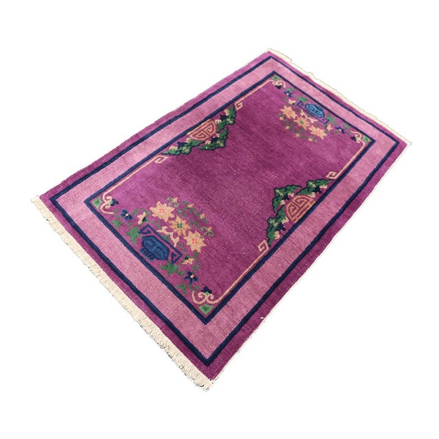 3'x5' Vintage Chinese Art Deco Rug | Purple | Deco Carpet For Sale In Los Angeles - Image 6 of 8