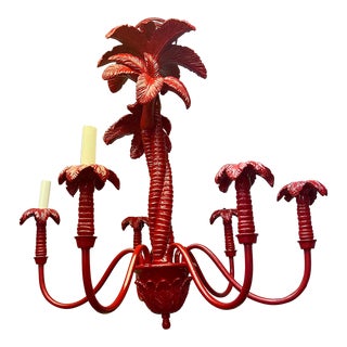 Vintage Palm Beach Regency Red Palm Tree Chandelier For Sale