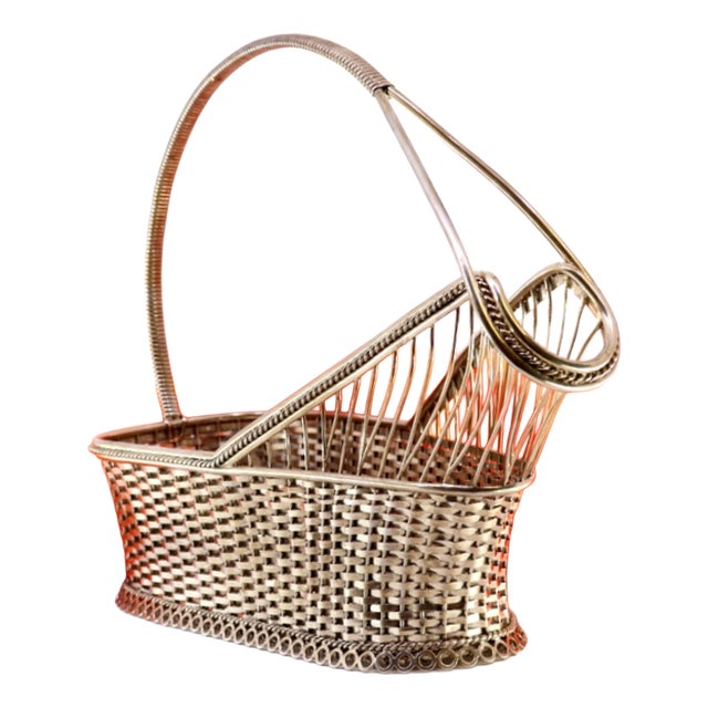 Silver Bottle Holder with Corded Handle and Openwork Trim For Sale