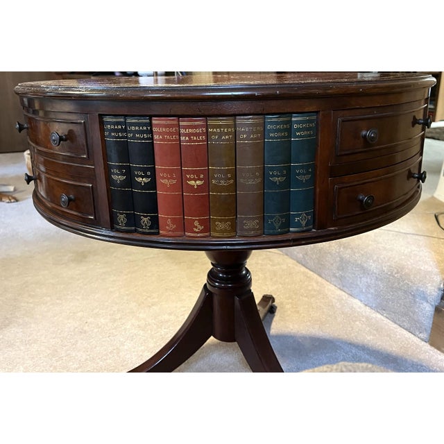 Traditional Book Drum Table With Drawers in the Style of Maitland Smith For Sale - Image 3 of 9