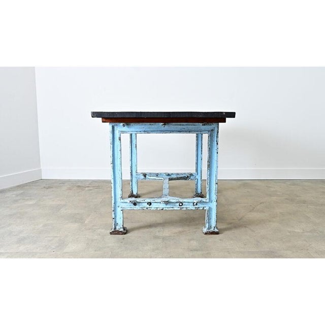 French Antique Cast Iron & Wood Top Work Table For Sale - Image 13 of 13
