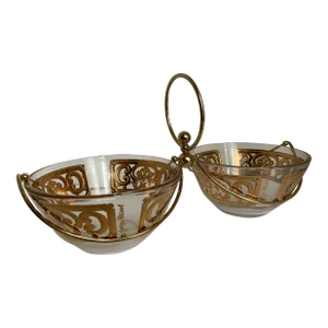 Mid Century Signed 22kt Glass Bowl With Holder