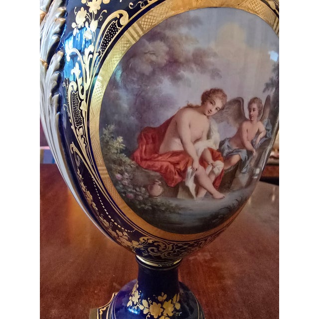 Antique Signed Pair of Museum Pair Sevres Urns 24k For Sale - Image 11 of 11