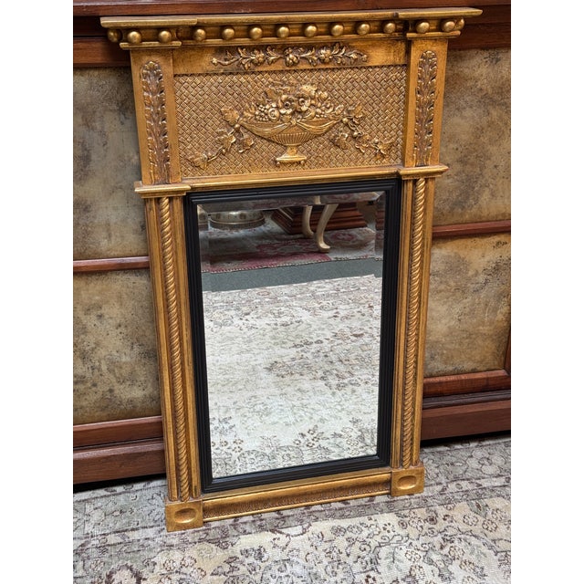 Traditional Federal Style Gilt Wood Trumeau Mirror, Vintage For Sale - Image 3 of 12