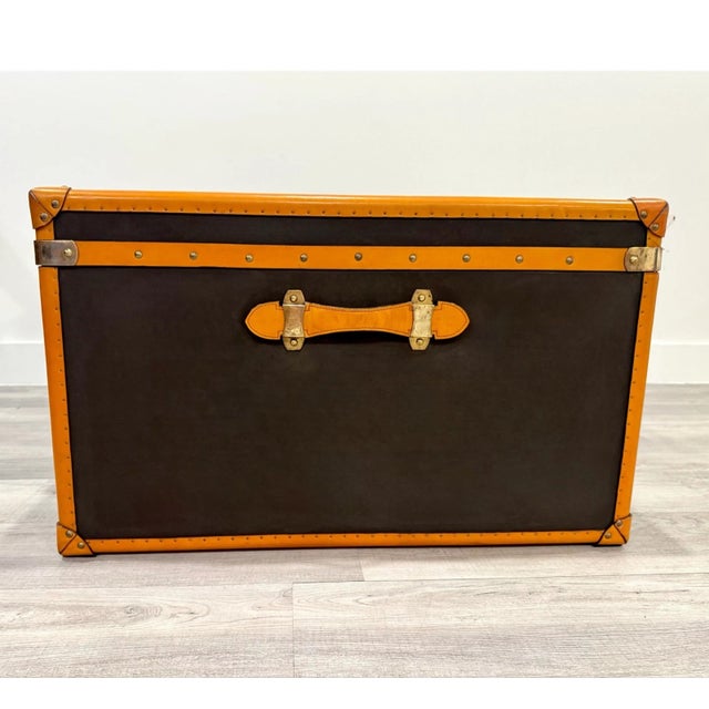 Late 20th Century Ralph Lauren Home Oxford Espresso Canvas & Saddle Leather Luggage Trunk Coffee Table For Sale - Image 9 of 10