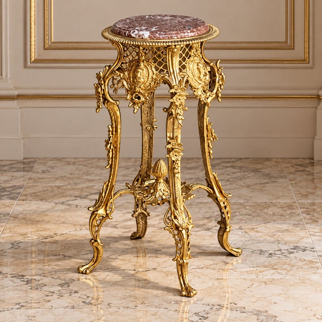 This elegant French Rococo-style side table features a slender, sculptural silhouette designed to add a refined decorative...