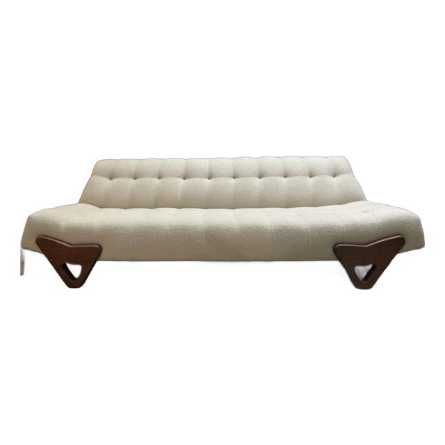 Contemporary Mid Century Modern Style White Sofa For Sale