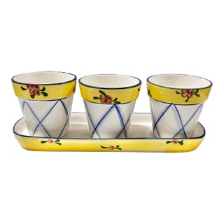 Vintage Jay Willfred Hand-Painted Ceramic Planter Set With Tray For Sale