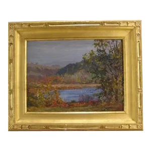 1940 American Impressionist Plein Air Fall Landscape Oil Painting on Board by Robert Hogg Nisbet, Framed