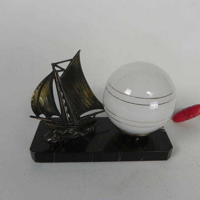 1930s Art Deco Desk Lamp with Sailboat and Globe on Marble Base, 1930s For Sale - Image 5 of 16