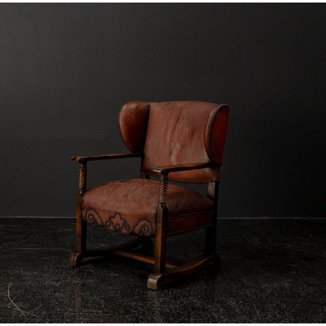 Vintage Leather Chimney Armchair 1920s For Sale - Image 4 of 18