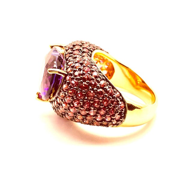 Baroque Bochic "Orient" Vintage Pink Sapphire & Amethyst Ring Set Inn 18K Gold & Silver For Sale - Image 3 of 18