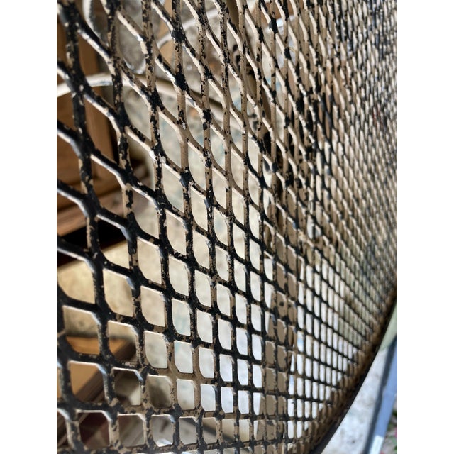 Mid 20th Century Round Wrought Iron Table W/Umbrella Hole Mesh Top Salterini Woodard Style Outdoor For Sale - Image 10 of 11