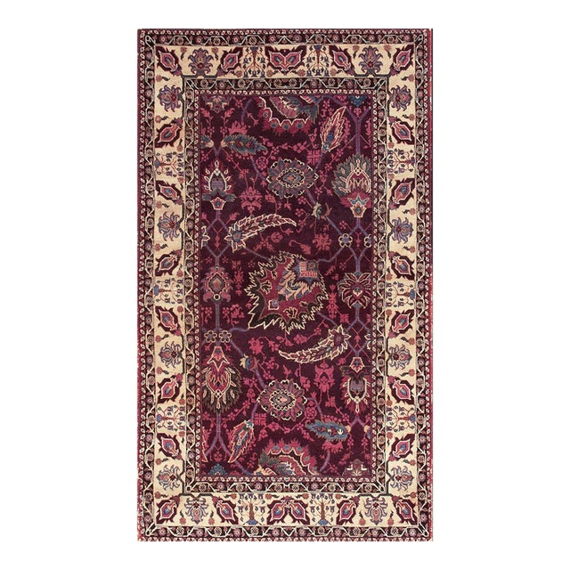 1880s Red Wine Foliate Antique N. Indian Agra Rug 4' X 7'7" Handknotted Wool Carpet For Sale