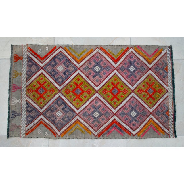 Hand-Made Braided Turkish Small Rug Cicim Kilim Wool Doormat Accent Rug For Sale - Image 13 of 13