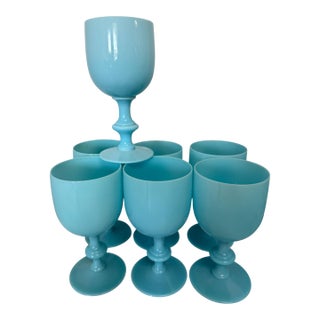 1930s Portieux Vallerysthal Turquoise Blue Opaline Golbelts- Set of 7 For Sale