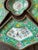 Celadon Vintage Chinoiserie Hand Painted Floral Metal Tray Set For Sale - Image 8 of 12
