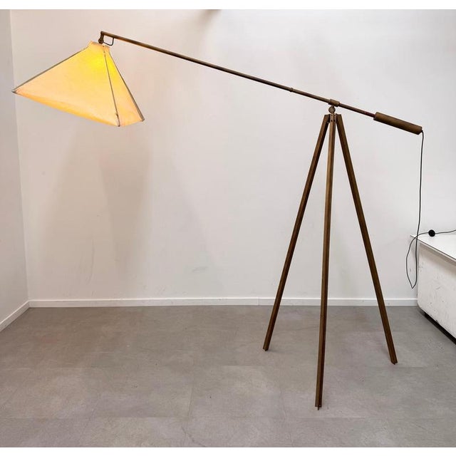 Large Vintage Adjustable Tripod Floor Lamp For Sale - Image 3 of 10