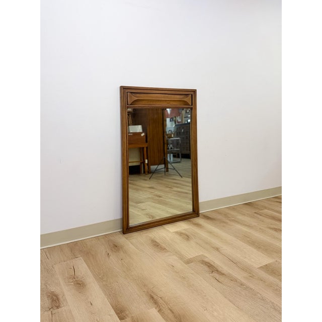Mid-Century Modern Vintage MCM Walnut Wood Mirror, Bowtie Detail Rectangle Wall Mirror Mid Century For Sale - Image 3 of 8