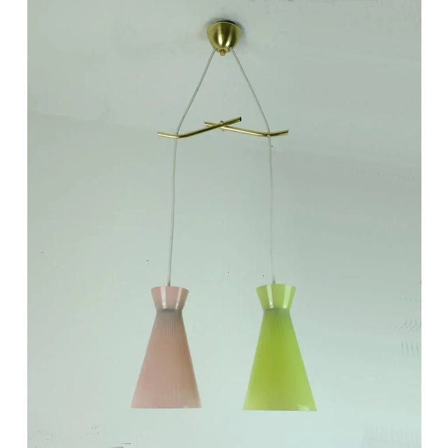 Hanging Lights with Colored Glass Shades, 1950s For Sale - Image 10 of 10