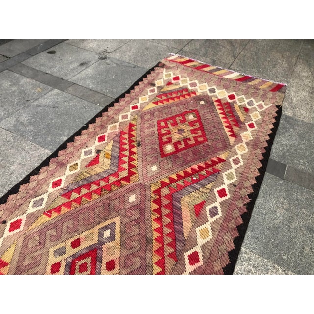 Vintage Turkish Handwoven Floral Runner- 2′10″ × 12′4″ For Sale - Image 9 of 11