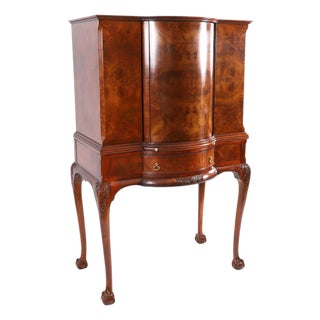 Antique Burr Walnut Revolving Dry Bar Cabinet, 1920s For Sale