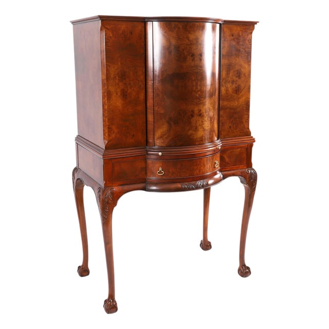 Antique Burr Walnut Revolving Dry Bar Cabinet, 1920s For Sale