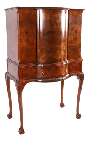 Antique Burr Walnut Revolving Dry Bar Cabinet, 1920s