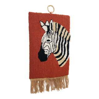 Vintage Latch Hook Zebra Wall Hanging For Sale