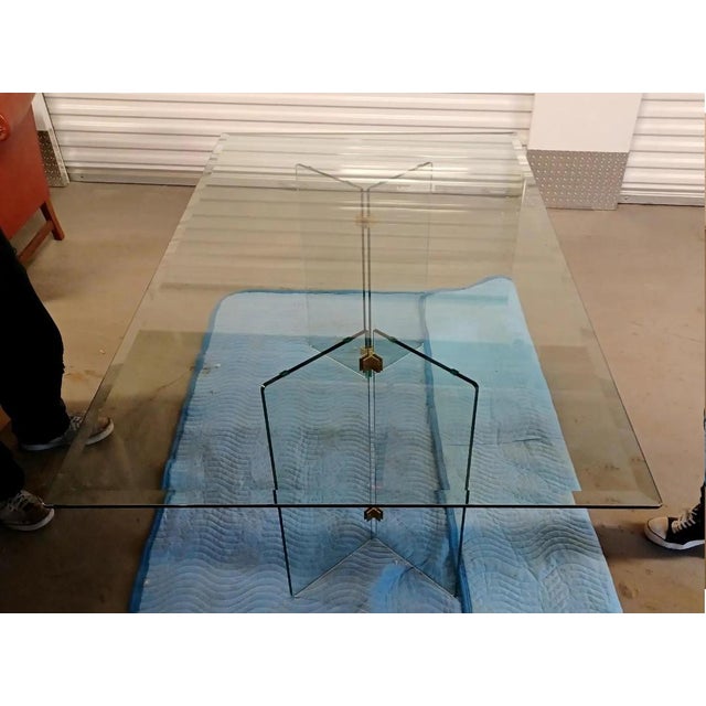 Mid-Century Modern Vintage Double v Glass Dining /Conference Table, in the Manner of Pace For Sale - Image 3 of 4