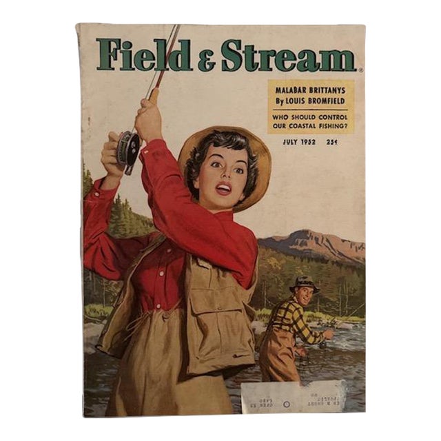 Mid-Century 1950's Field & Stream Magazine With Rare Female Cover Art For Sale
