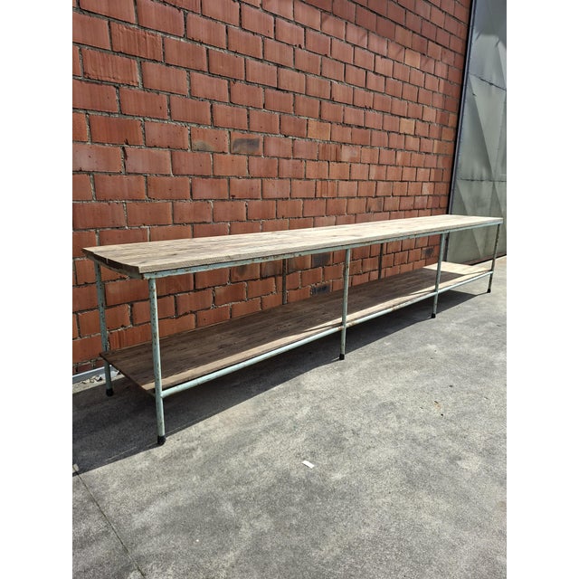 Industrial Industrial Workbench in Metal and Wood For Sale - Image 3 of 11