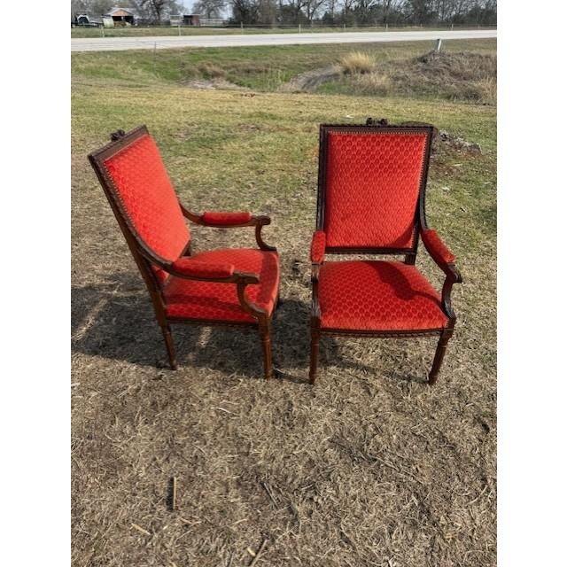 Wood Large 19th Century Velour French Louis XVI Bergere or Armchair- A Pair For Sale - Image 7 of 14