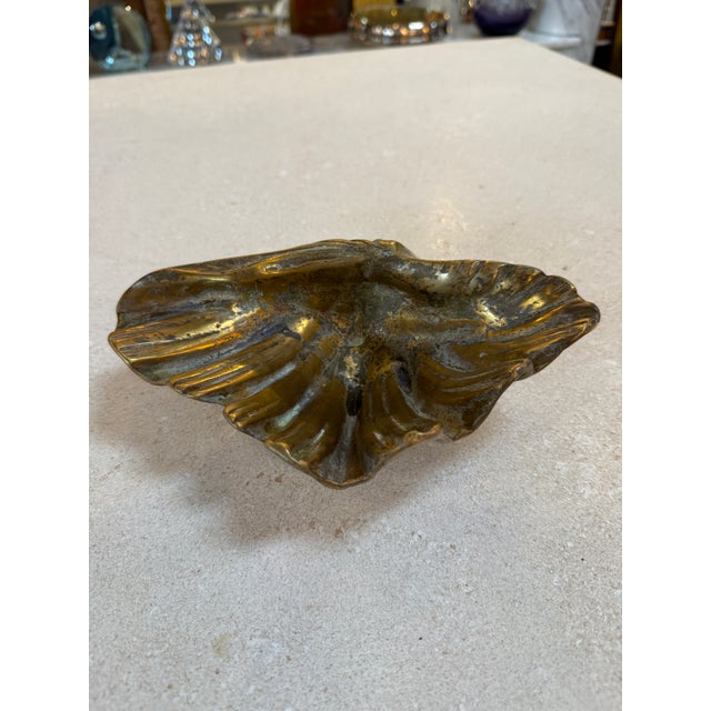 1970s Vintage Brass Shell Dish / Scallop Shell Catchall Bowl For Sale - Image 5 of 7