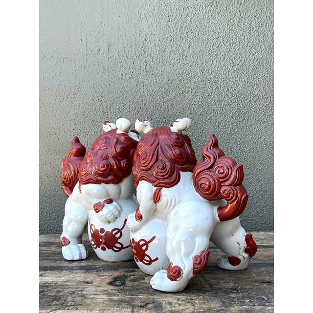 Vintage Asian Glazed Ceramic Foo Dogs - Set of 2 For Sale - Image 9 of 12