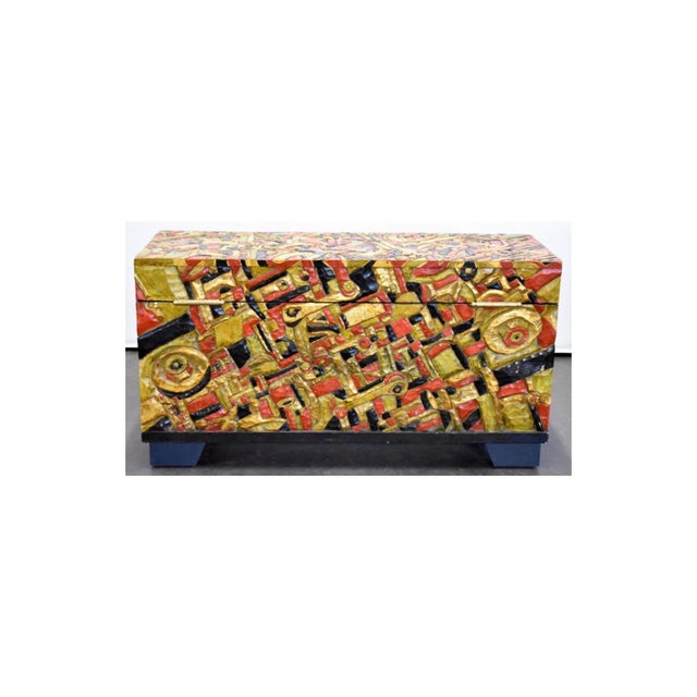 Abstract Carved and Painted Trunk Dated 2006 Is Signed by the Listed Artist Tom Cramer (Oregon, 1960 - ) For Sale - Image 3 of 8