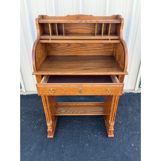 1980s Winners Only Petite Oak Roll Top Secretary Desk For Sale - Image 10 of 12