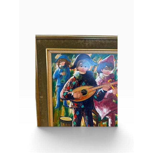 1970s 1971 Mid-Century Modern Nino Giuffrida "Carnaval D'Enfants" Oil Painting - Framed For Sale - Image 5 of 10